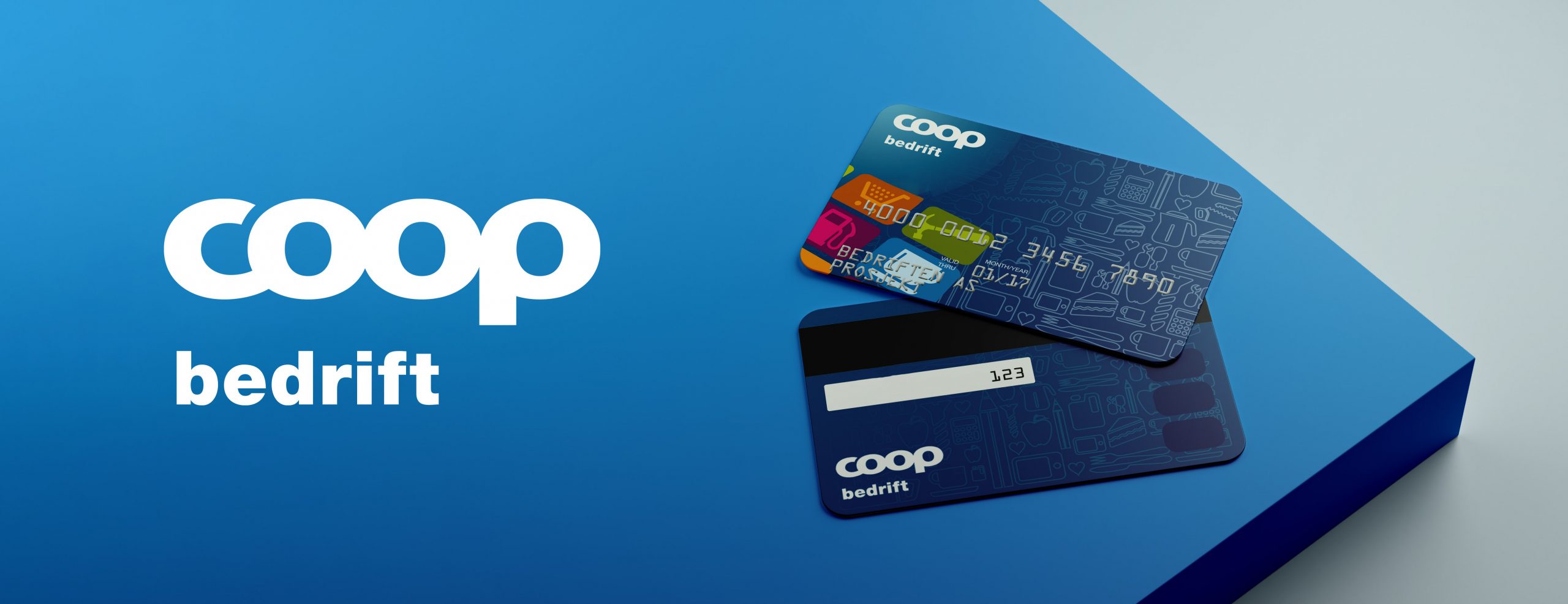 To kredittkort med overliggende Coop Bedrift kundefordeler logo